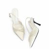 Giày cao gót slingback màu kem xếp ly